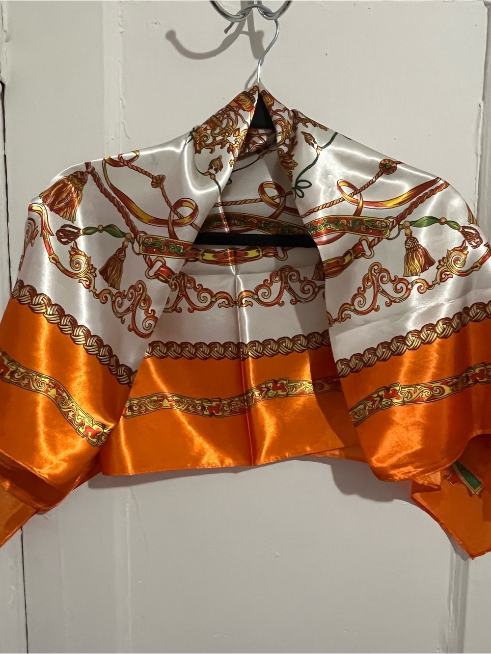 NWOT Elegant Orange & Cream Silk Scarf 34 x 35 inches.